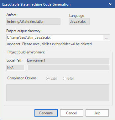 Generating code for an executable state machine