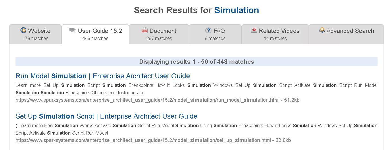 Userguide search results.