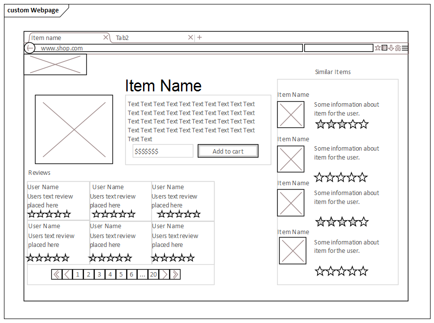 Example Webpage wireframe diagram created in Sparx Systems Enterprise Architect