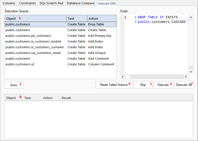 Showing the Execute DDL tab of the Database Builder in Sparx Systems Enterprise Architect.
