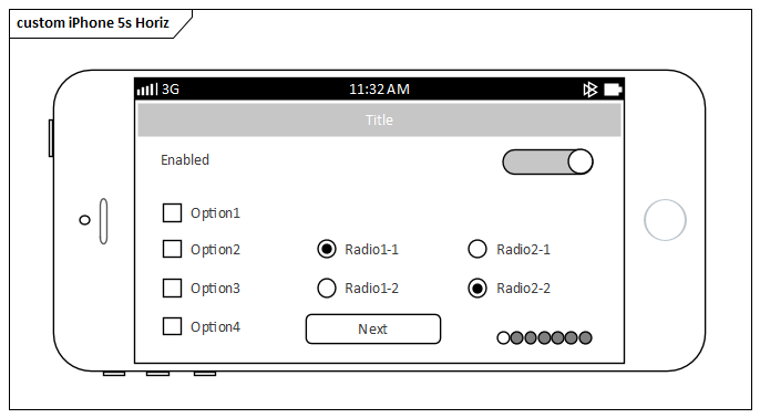 Example iPhone 5s Wireframe (horizontal aspect) in Sparx Systems Enterprise Architect