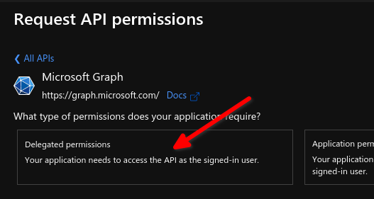 Select 'Delegated permissions'