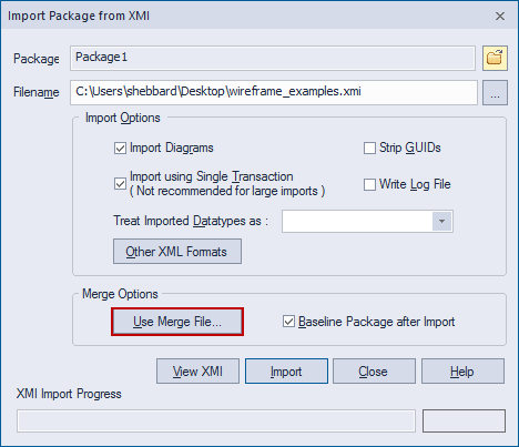 Support for XMI merge using Baseline Merge sets