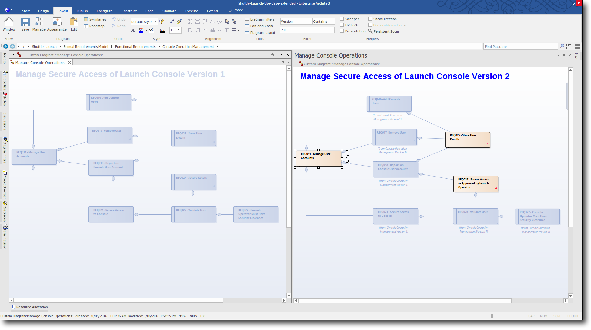 Enterprise Architect 13: Time Aware Modeling - New Version 2.0 Cloned Element is displayed on-screen
