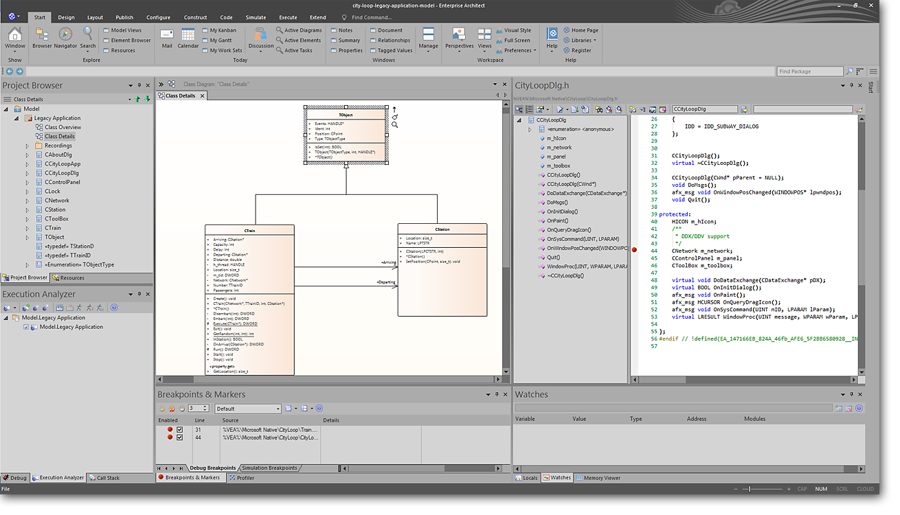 Enterprise Architect: Generation and Reverse Engineering of Source Code (Office 2016 Dark Grey Visual Style)