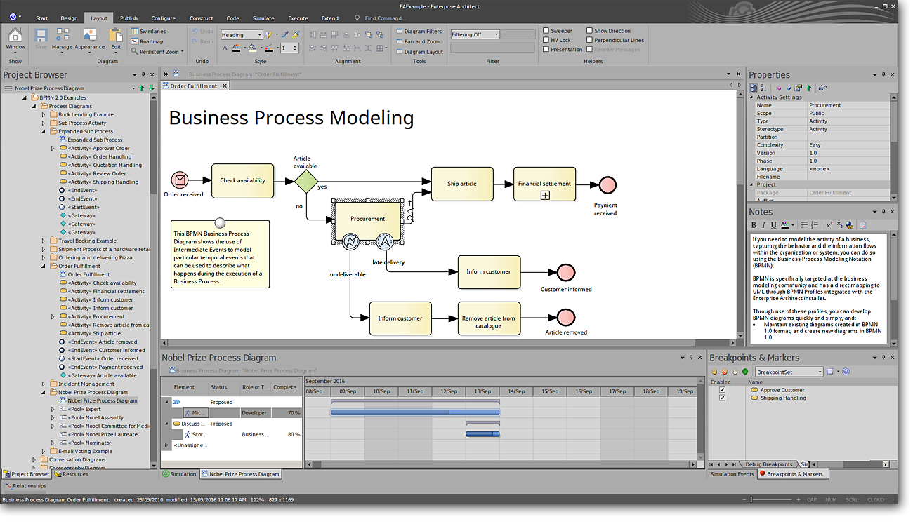 Enterprise Architect: High Value, End-To-End Modeling - Business Process Modeling (Office 2016 Dark Grey Visual Style)