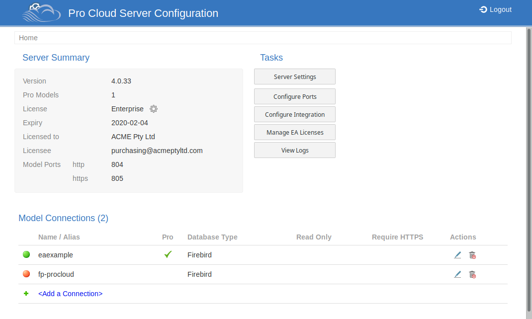 Pro Cloud Server 4: Browser based PCS Configuration Client